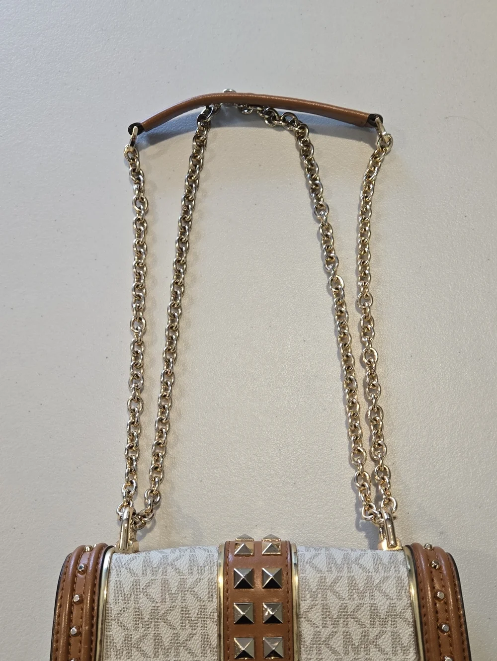 Michael Kors Brown Signature Studded Shoulder Bag